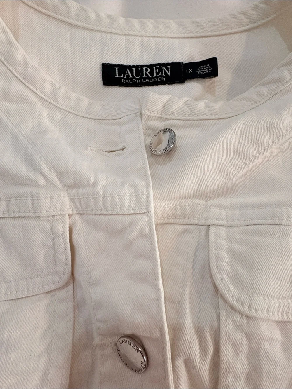 Lauren Ralph Lauren White Denim Jacket – Collarless Cropped Style – Size 1X - Picture 3 of 4